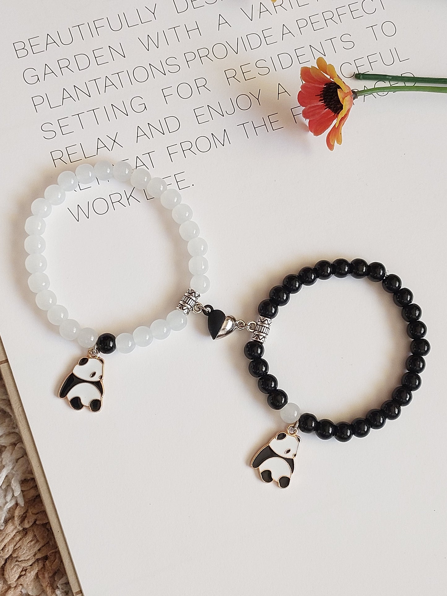 Adjustable Couple Glass Beads Bracelet  with  Panda  Charms