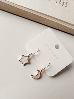 Korean Style Gold Plated Star Moon Earrings