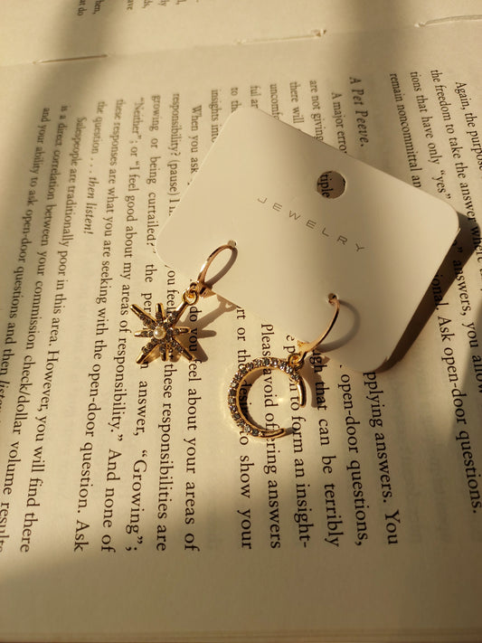 Korean Style Gold Plated Star Moon Earrings