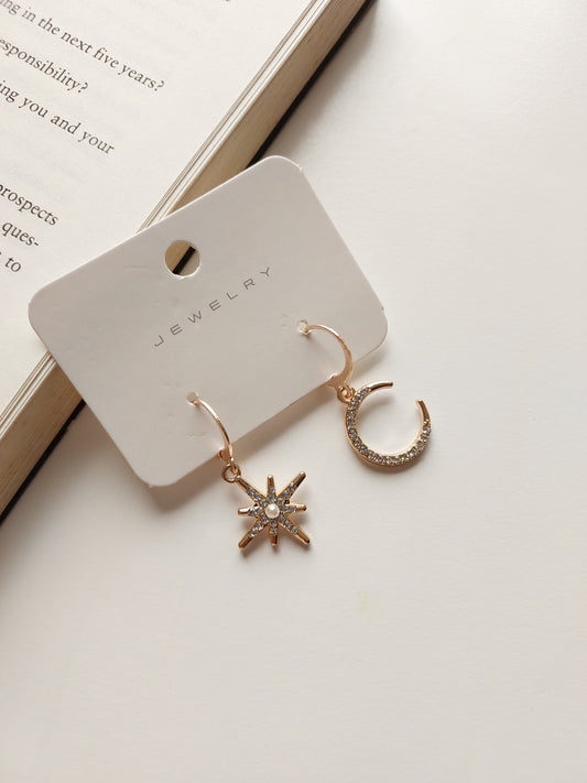 Korean Style Gold Plated Star Moon Earrings