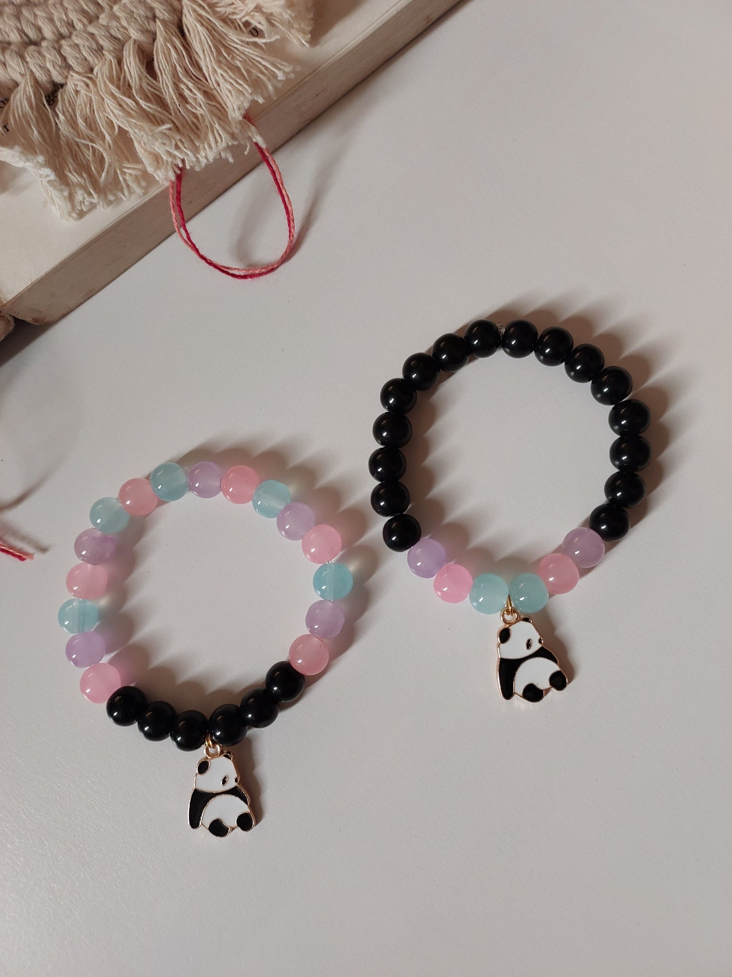 Adjustable Couple Glass Beads Bracelet  with Panda Charms