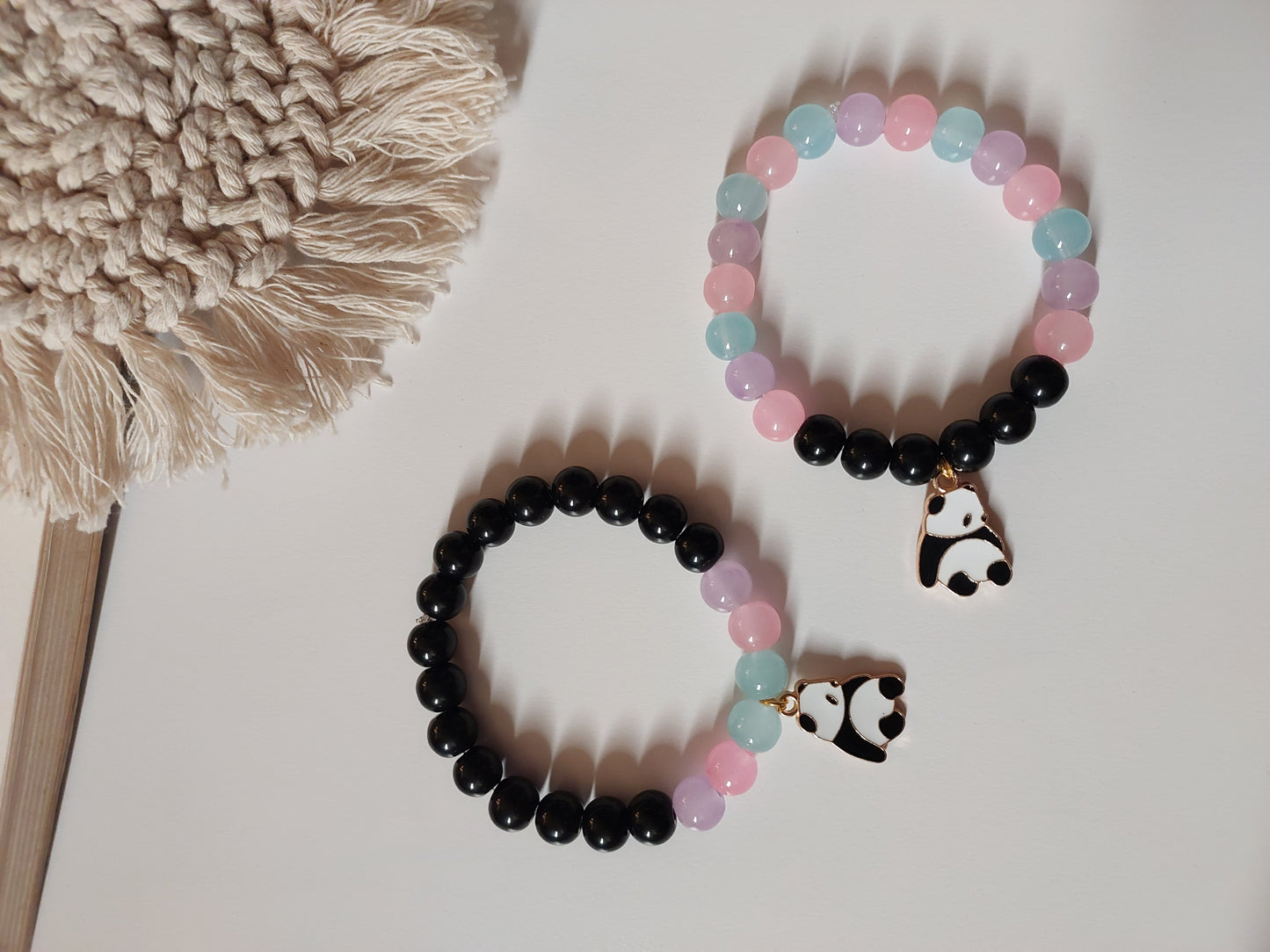 Adjustable Couple Glass Beads Bracelet  with Panda Charms