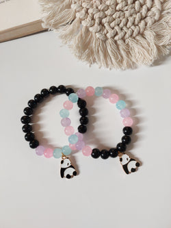 Adjustable Couple Glass Beads Bracelet  with Panda Charms