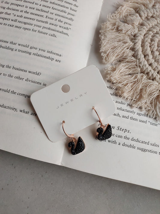 Korean Rose gold Plated Black Swan Earrings