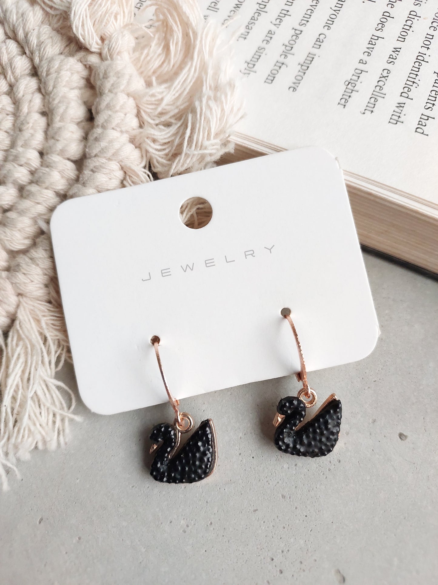 Korean Rose gold Plated Black Swan Earrings