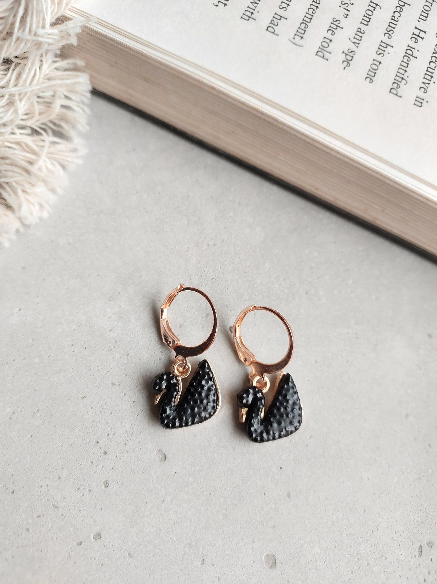 Korean Rose gold Plated Black Swan Earrings