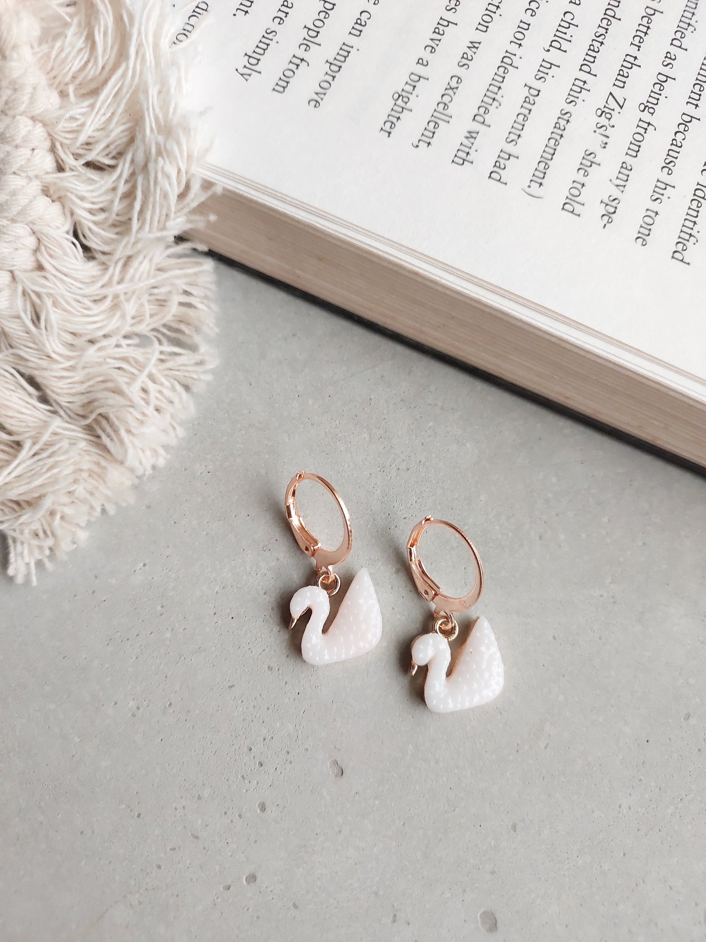 Korean Rose gold Plated White Swan Earrings