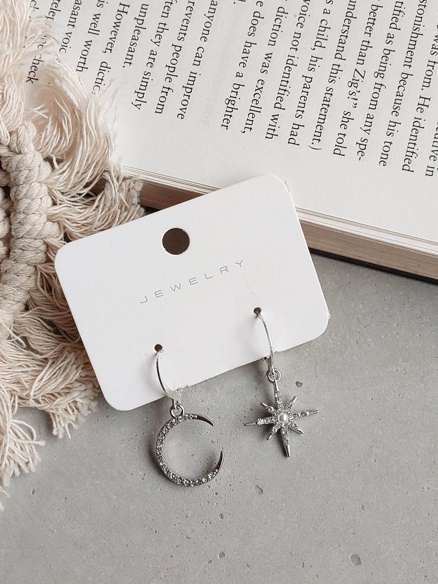 Korean Style Silver Plated Star Moon Earrings