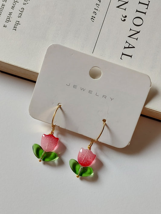 Korean gold Plated Red Tulip  Earrings