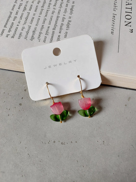 Korean gold Plated Red Tulip  Earrings