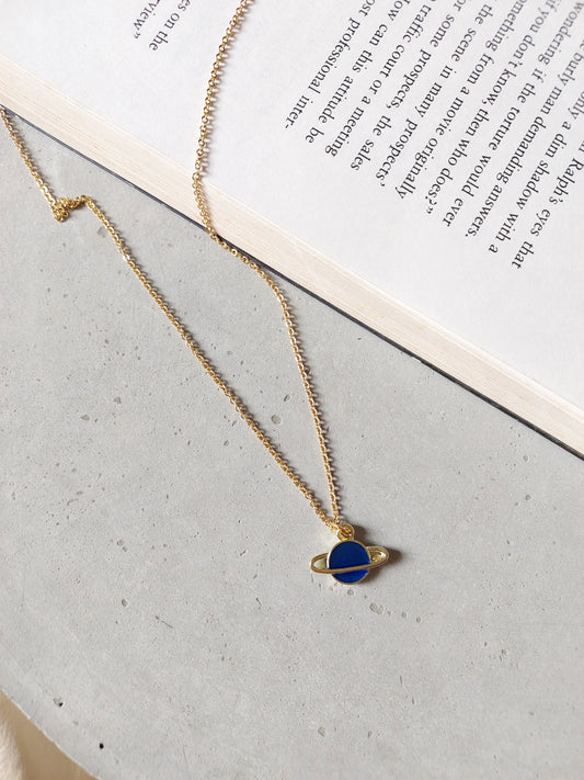 Minimal  Blue Saturn Necklace| Perfect for Daily wear