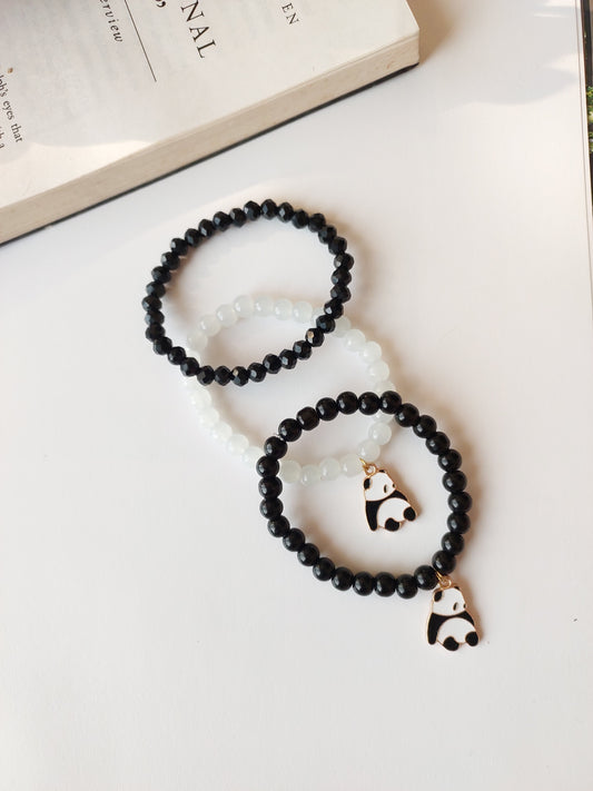 Adjustable Couple Glass Beads Bracelet  with Star and Panda Charms