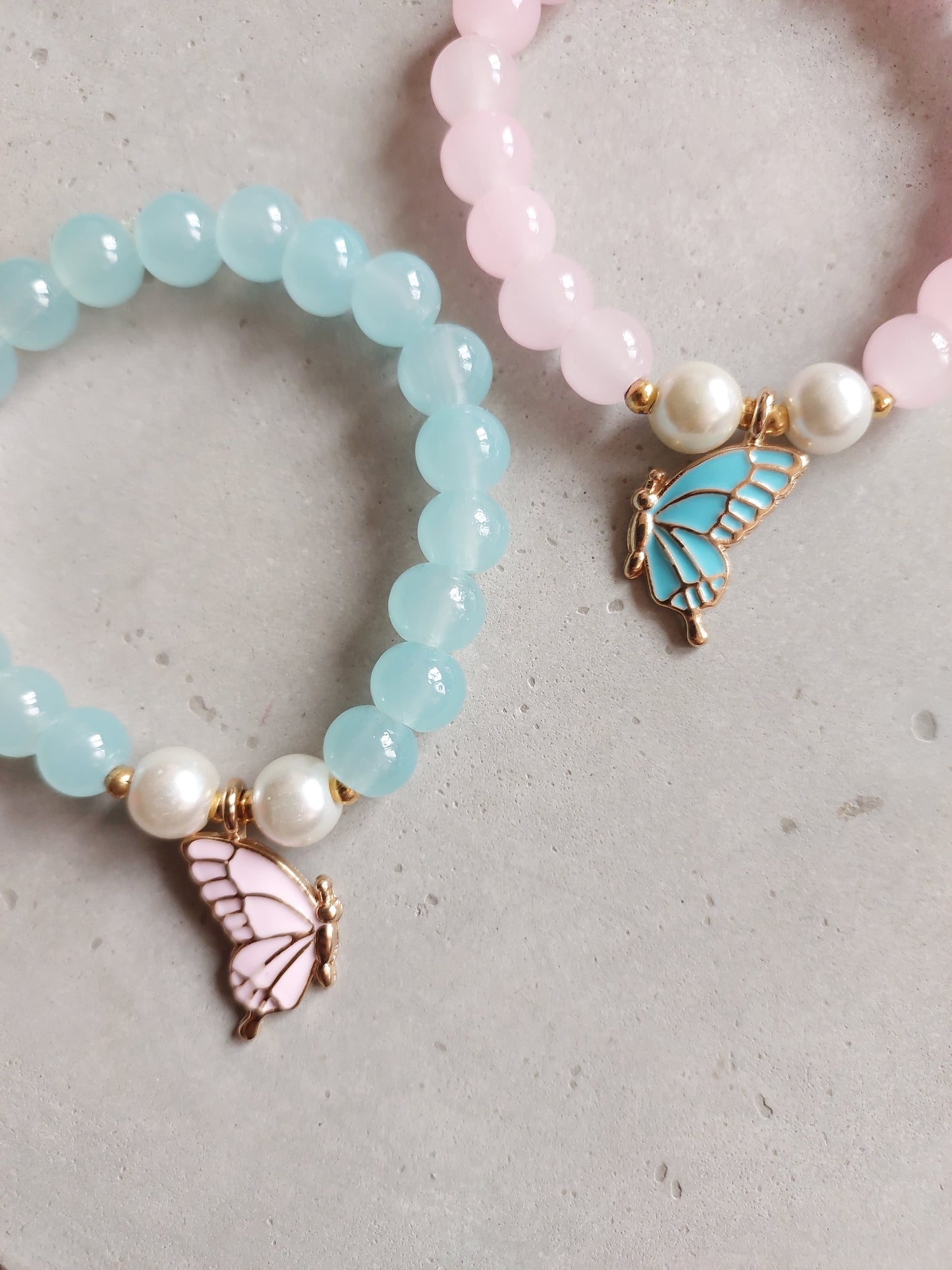 Adjustable Couple Glass Beads Bracelet With Butterfly Charms