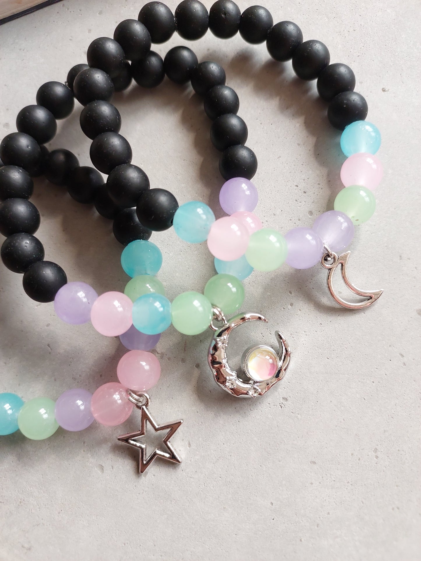 Adjustable Couple Glass Beads Bracelet  with Star moon Charms