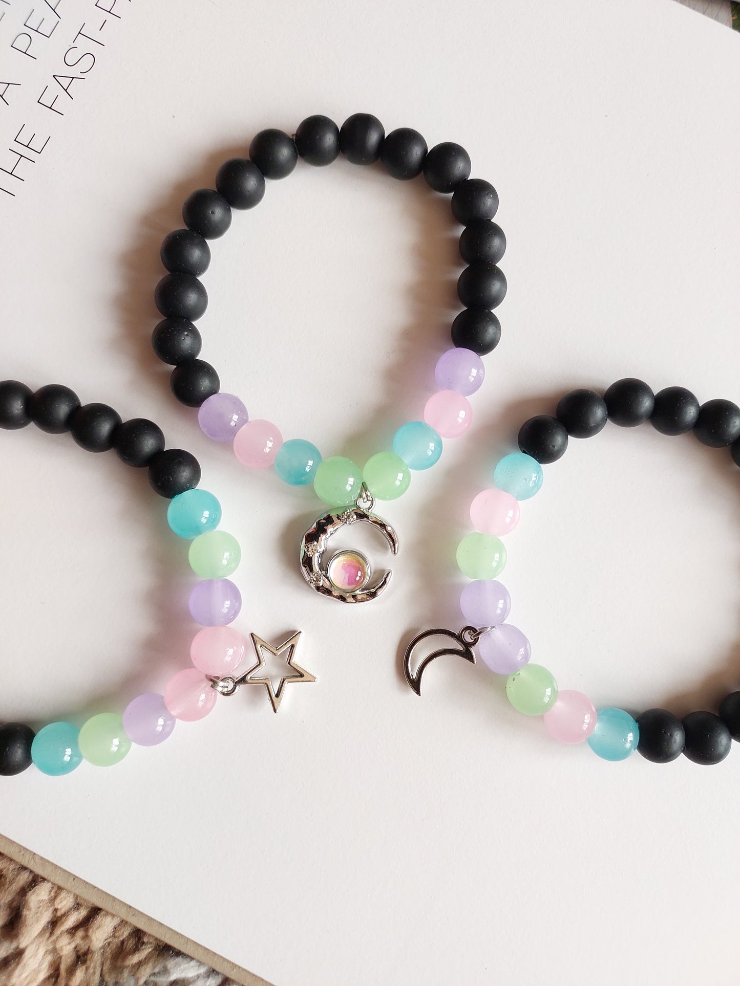 Adjustable Couple Glass Beads Bracelet  with Star moon Charms