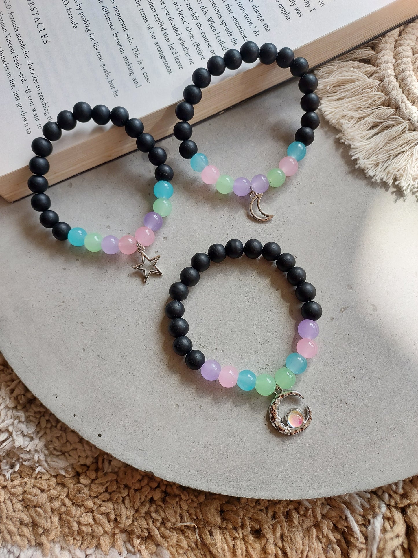 Adjustable Couple Glass Beads Bracelet  with Star moon Charms