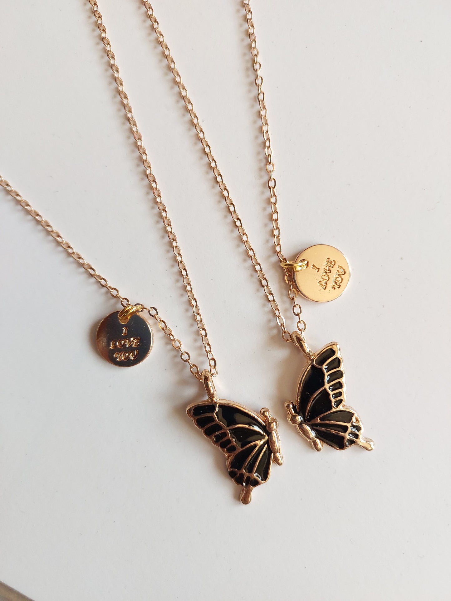 Black Butterfly Wings Friendship Necklace With i Love u charm