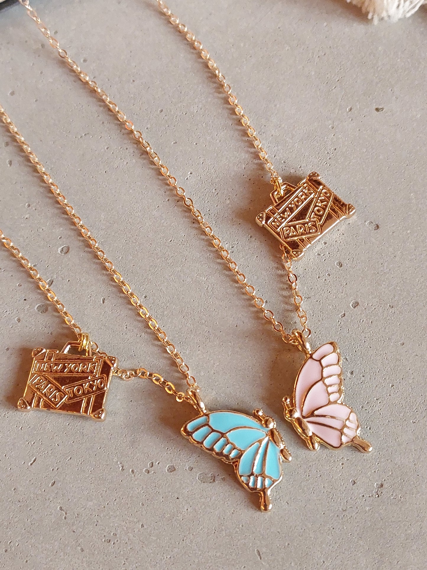 pink and sky Butterfly Wings Friendship Necklace With Bag charm