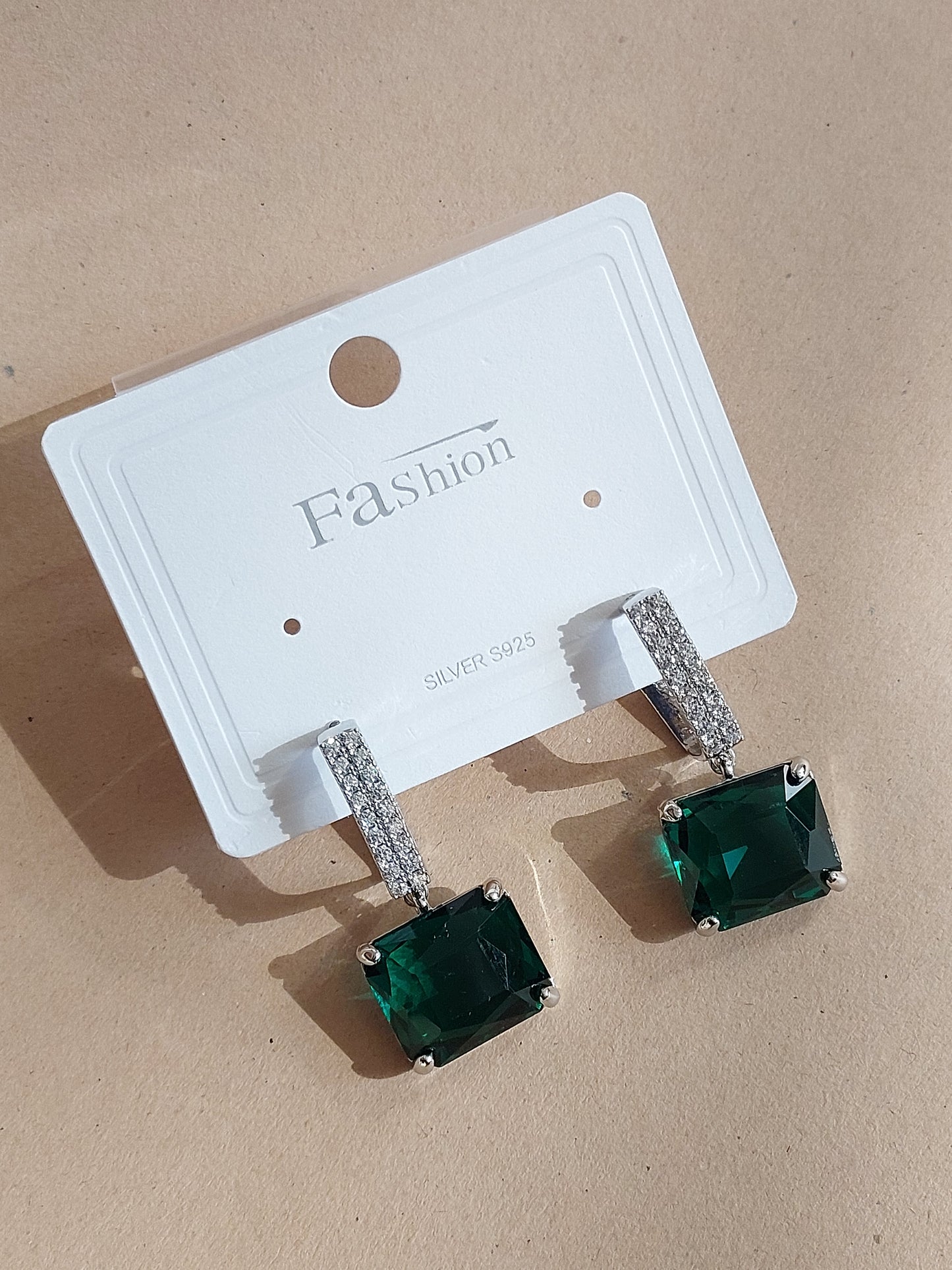 Korean Style Silver-Plated Cubic Zirconia Rectangular  Earrings | Anti tarnish