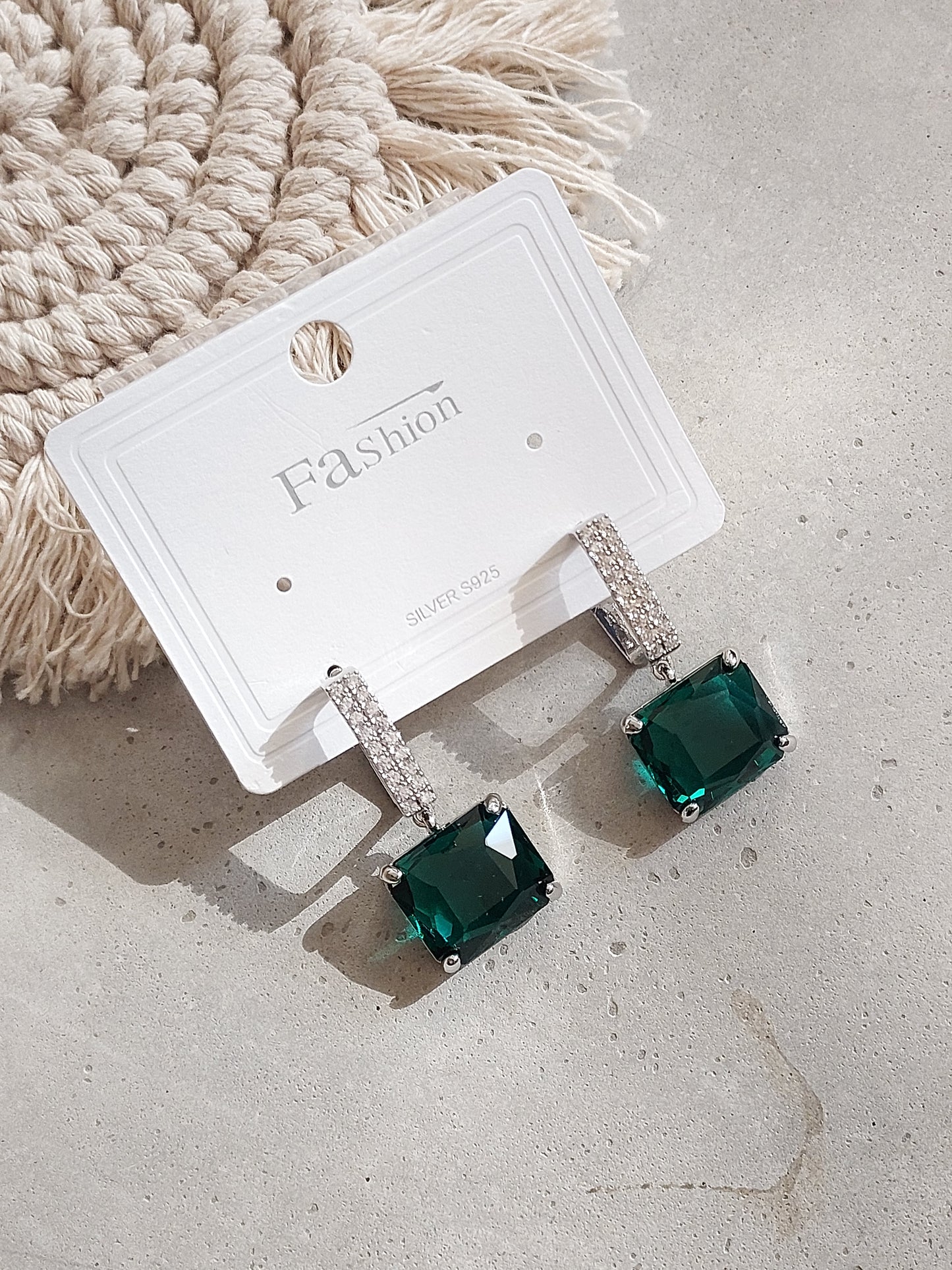 Korean Style Silver-Plated Cubic Zirconia Rectangular  Earrings | Anti tarnish