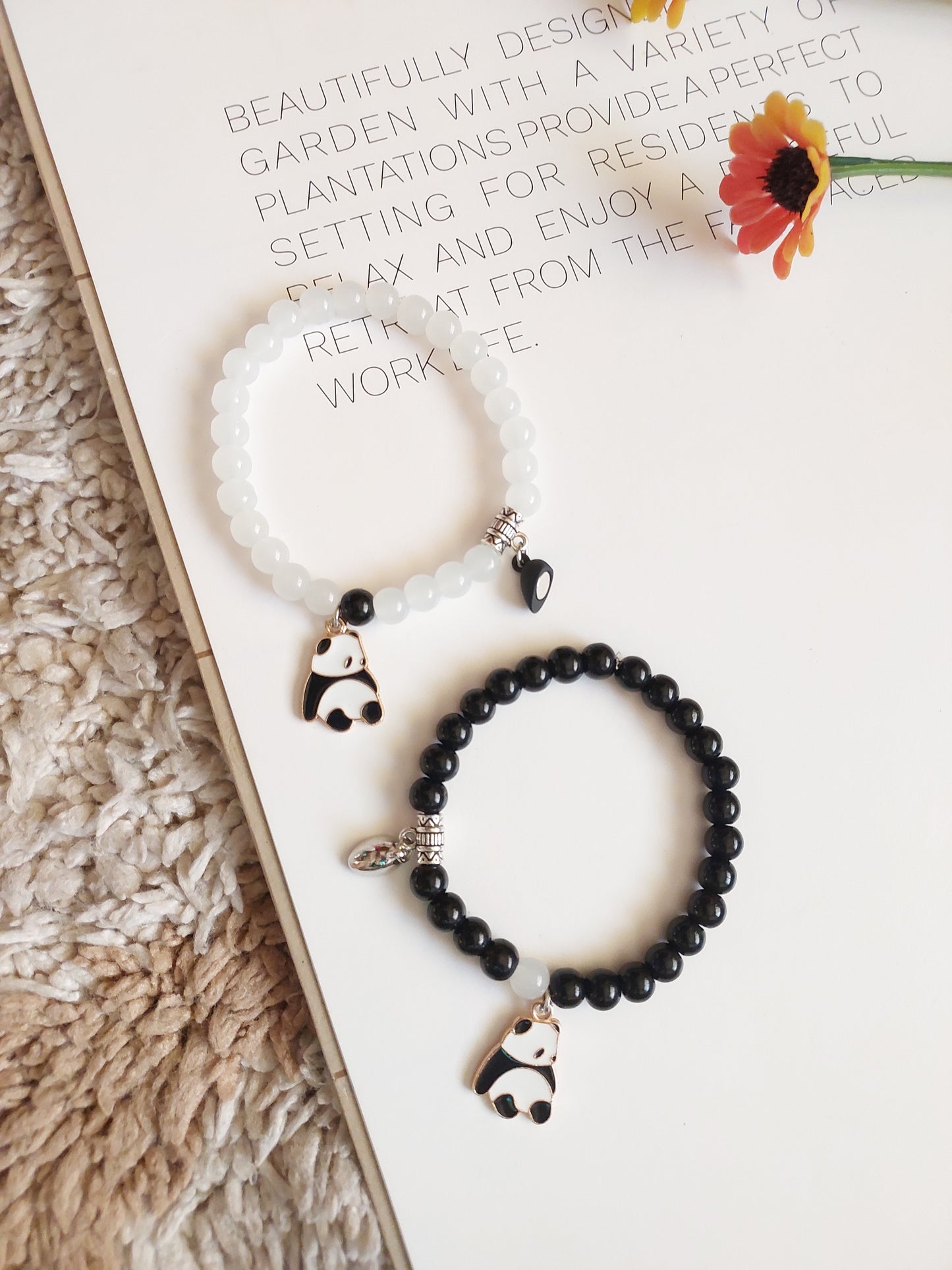 Adjustable Couple Glass Beads Bracelet  with  Panda  Charms