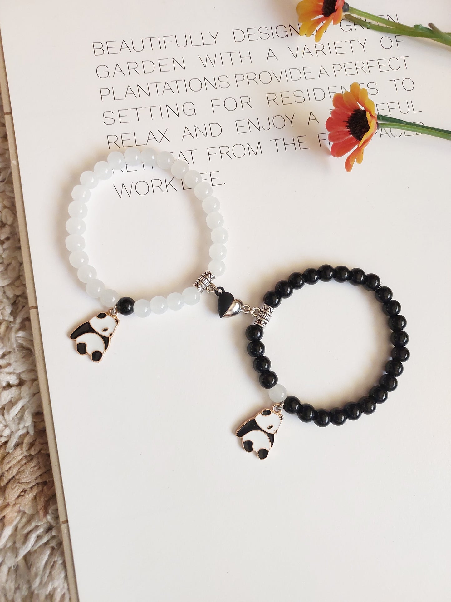 Adjustable Couple Glass Beads Bracelet  with  Panda  Charms