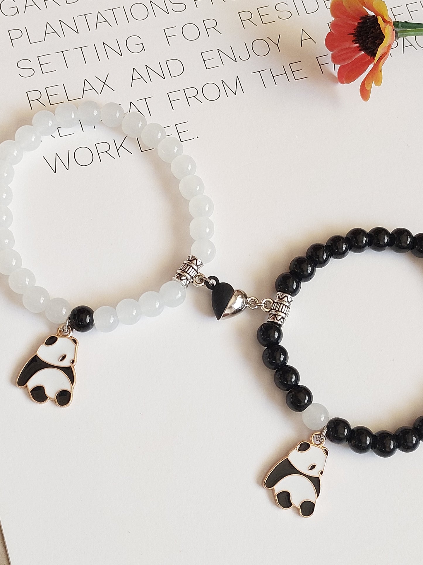 Adjustable Couple Glass Beads Bracelet  with  Panda  Charms