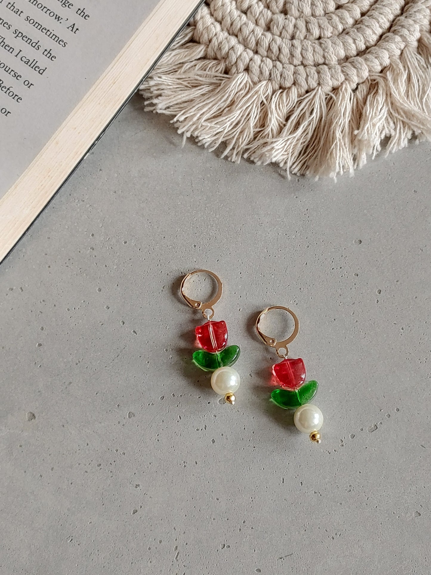 Korean gold Plated Red Tulip  Earrings