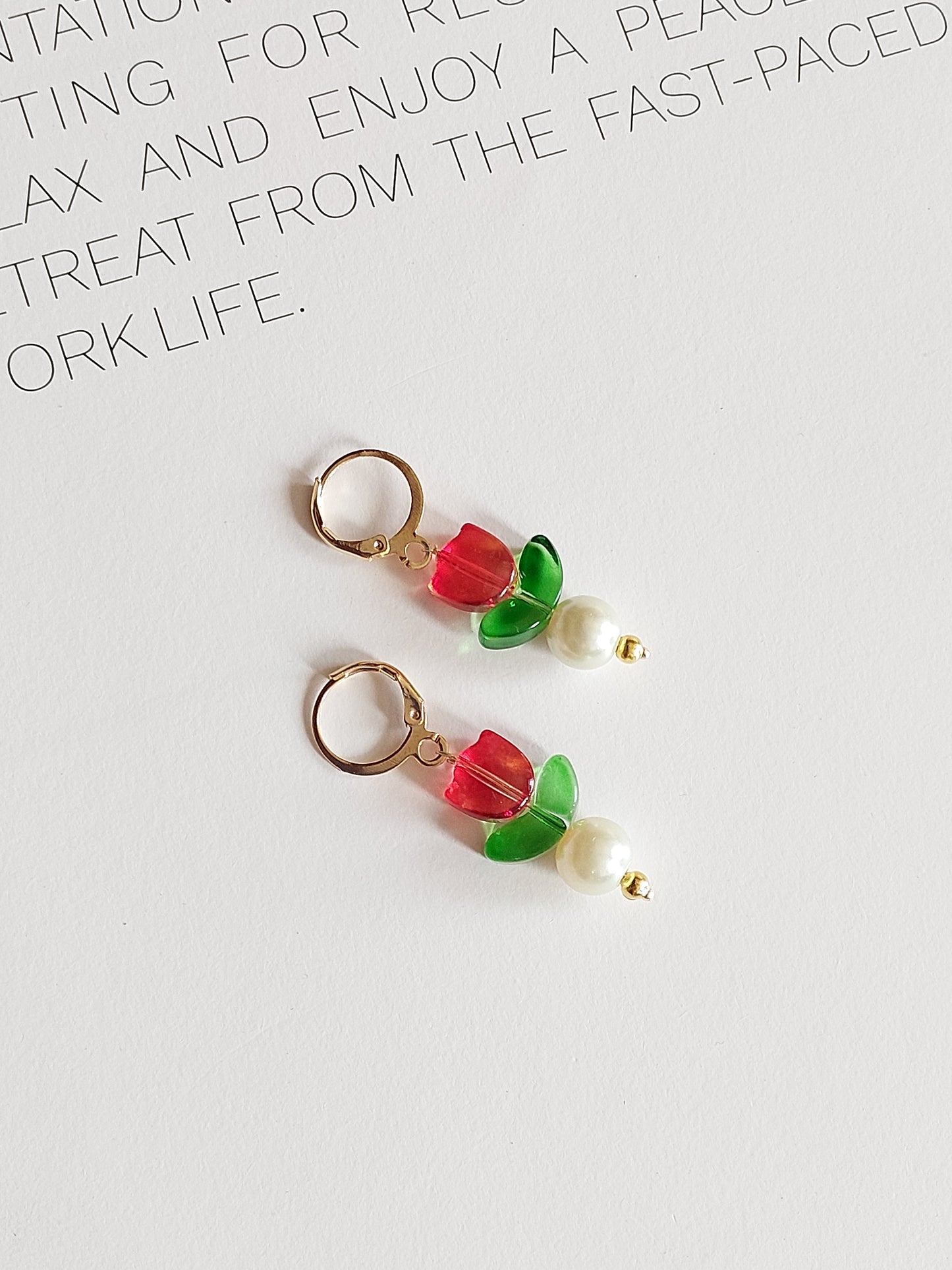 Korean gold Plated Red Tulip  Earrings