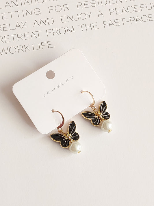 Korean gold Plated Black Butterfly  Earrings