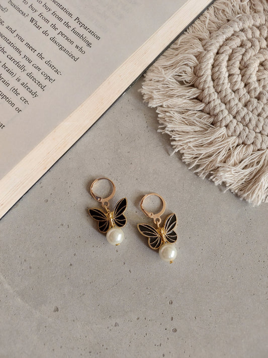 Korean gold Plated Black Butterfly  Earrings