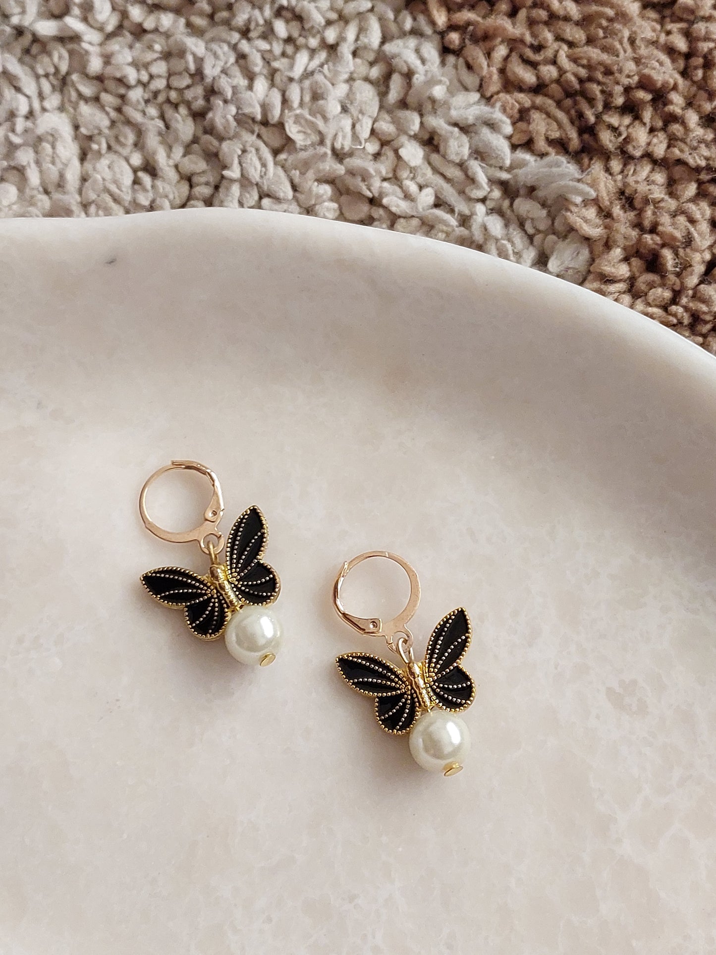 Korean gold Plated Black Butterfly  Earrings