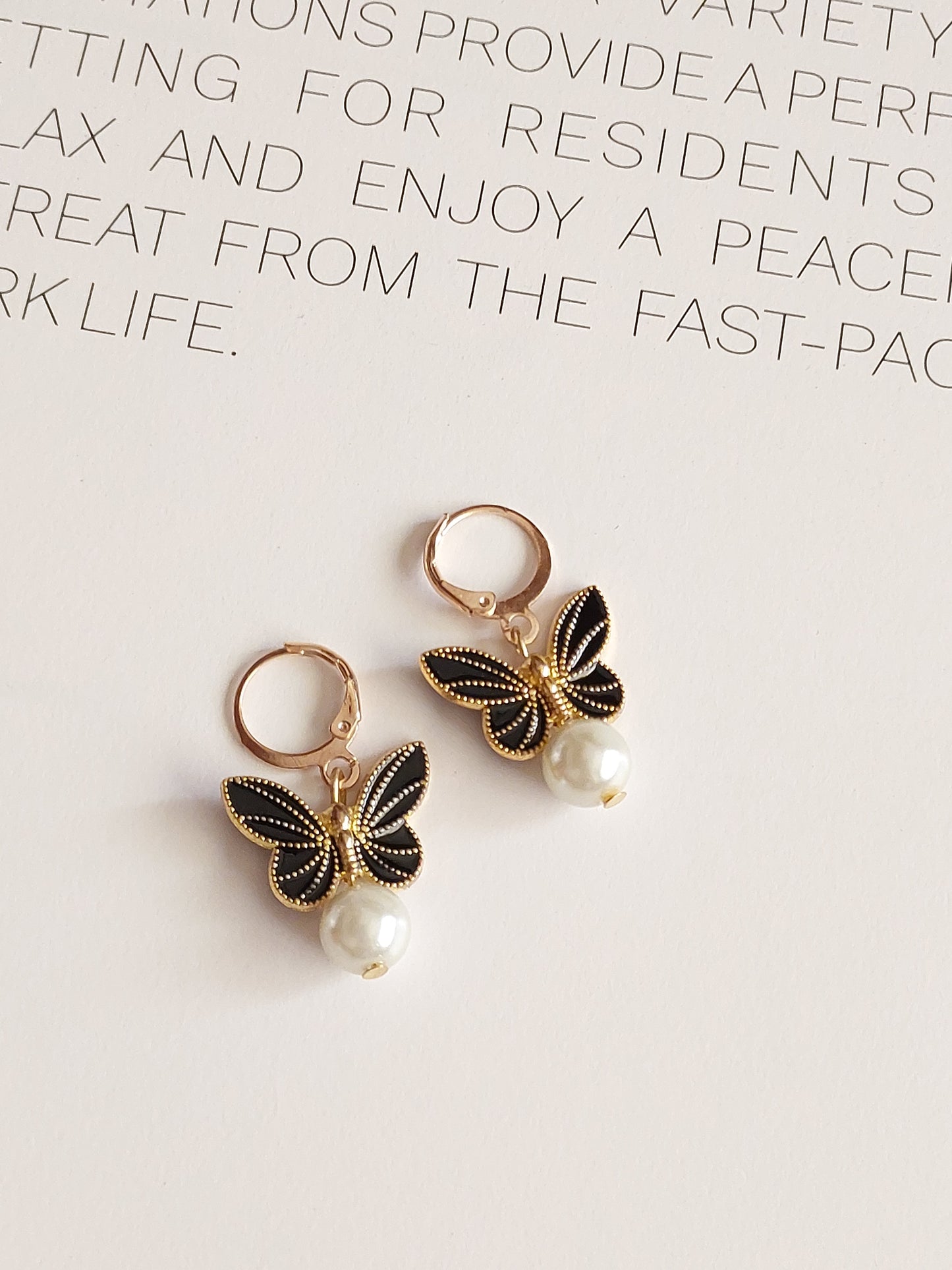 Korean gold Plated Black Butterfly  Earrings