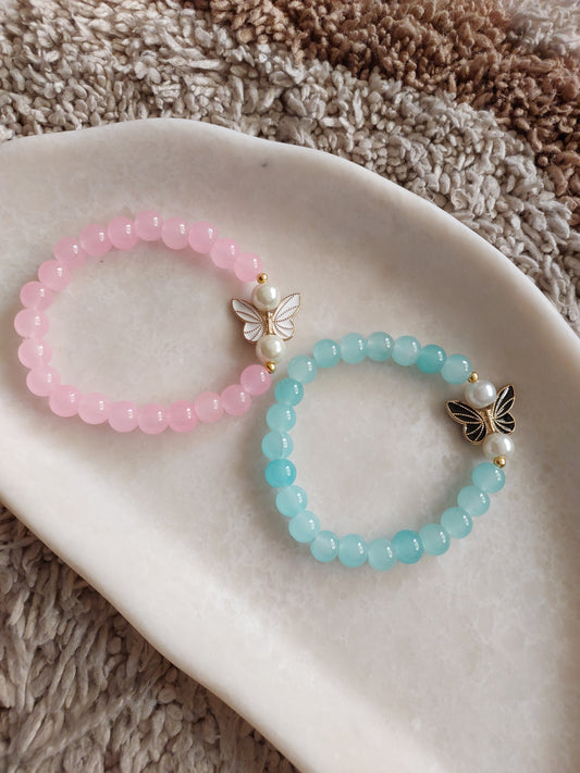 Adjustable Couple Glass Beads Bracelet With  Butterfly Charms