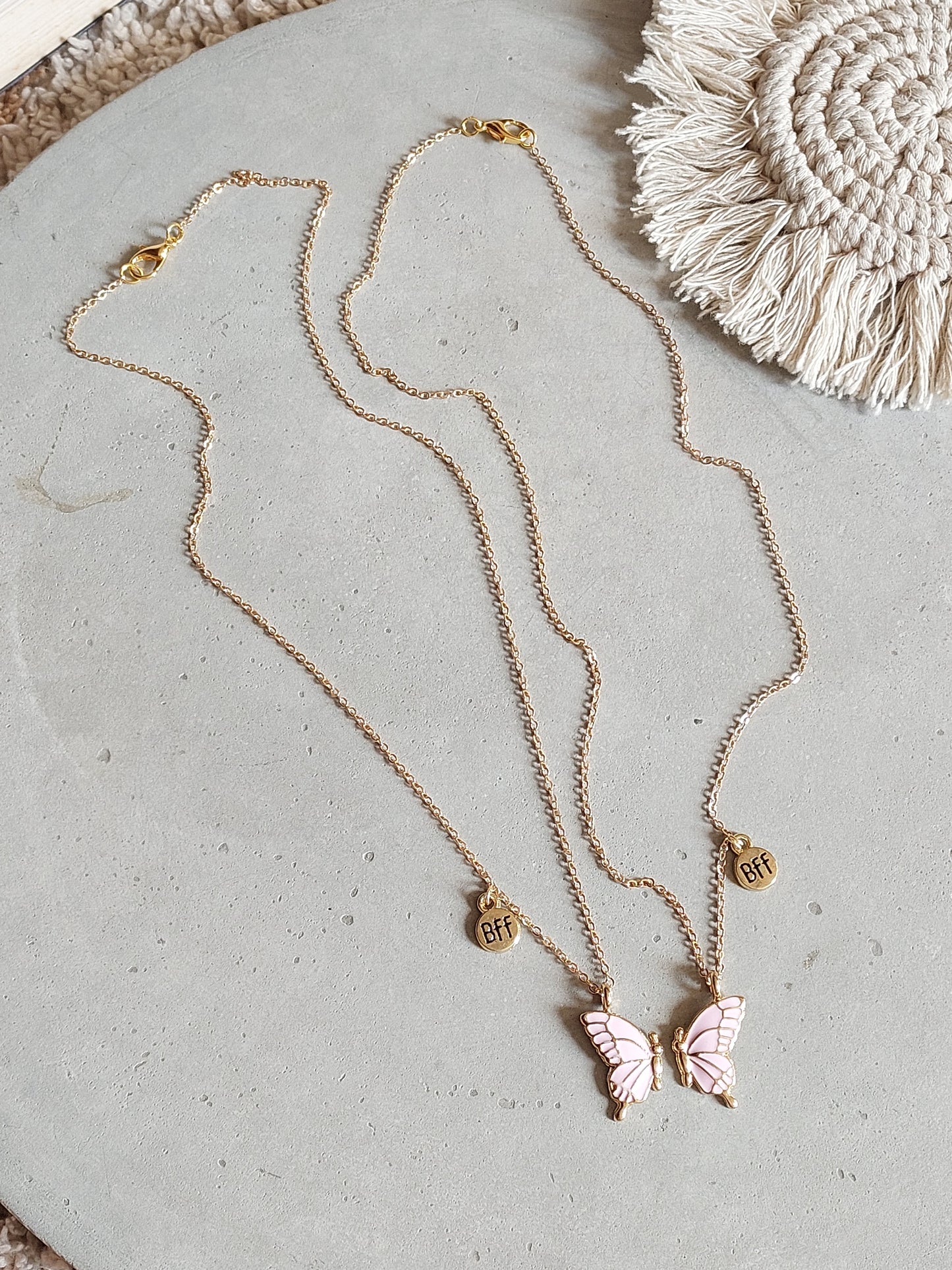 Pink Butterfly Wings Friendship Necklace With BFF charm