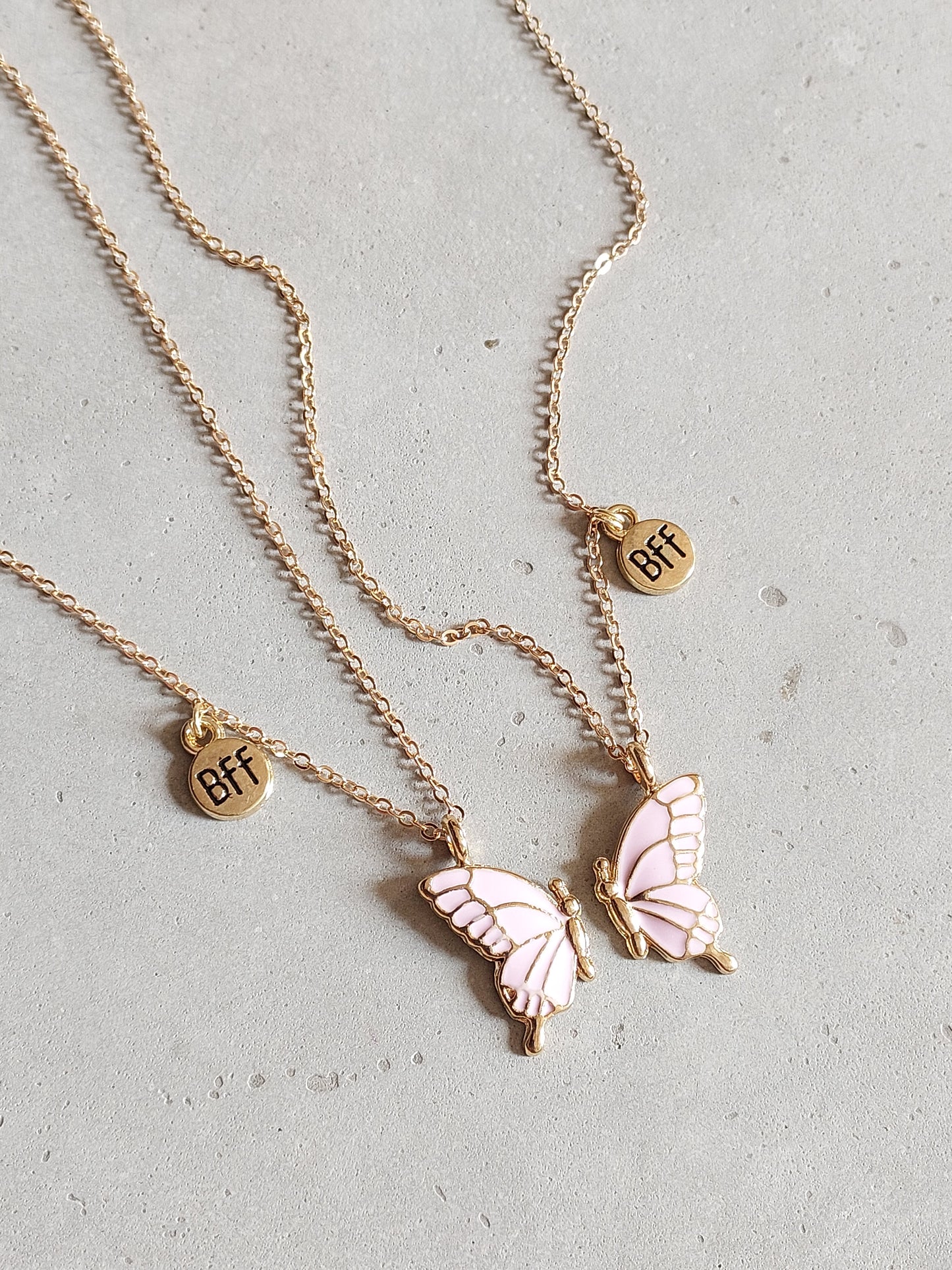 Pink Butterfly Wings Friendship Necklace With BFF charm