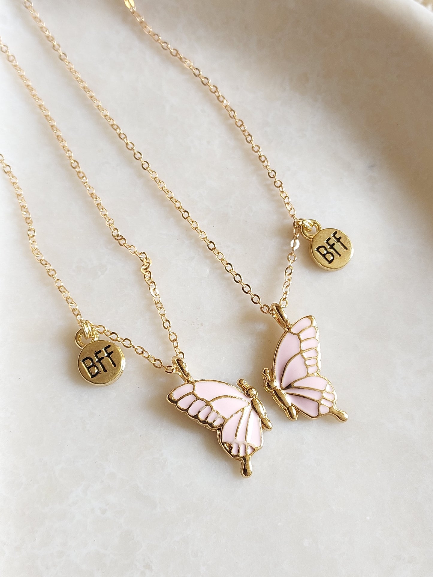 Pink Butterfly Wings Friendship Necklace With BFF charm