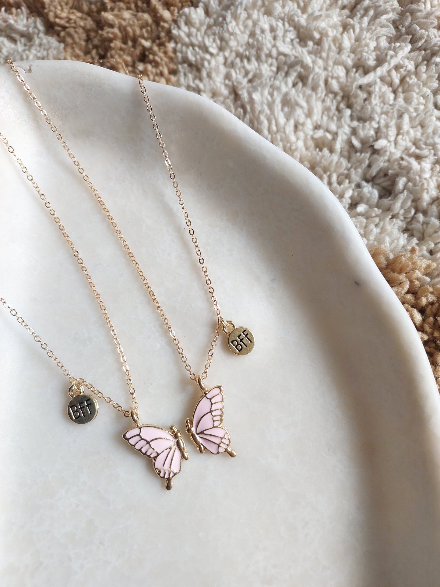 Pink Butterfly Wings Friendship Necklace With BFF charm