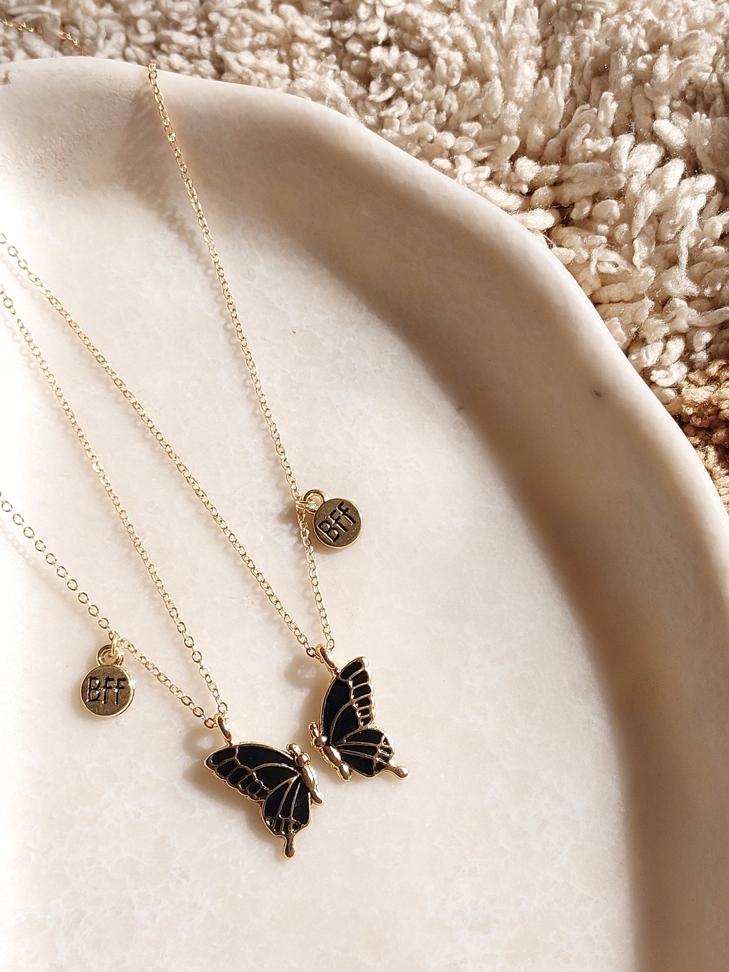 Black Butterfly Wings Friendship Necklace With BFF charm