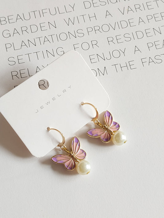 Korean gold Plated Purple Butterfly  Earrings