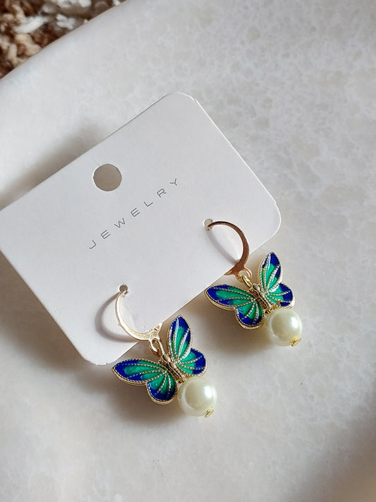 Korean gold Plated Green Butterfly  Earrings