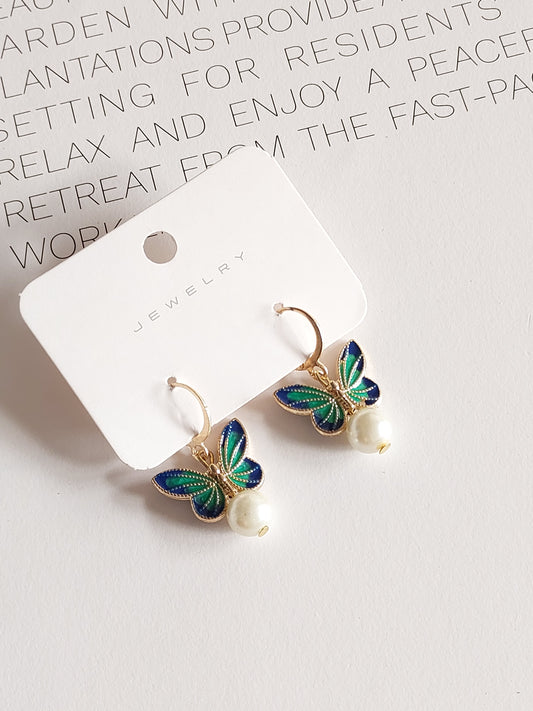 Korean gold Plated Green Butterfly  Earrings