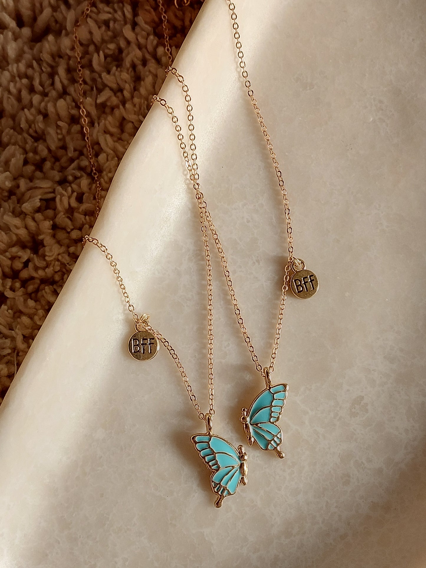 Sky Butterfly Wings Friendship Necklace With BFF charm