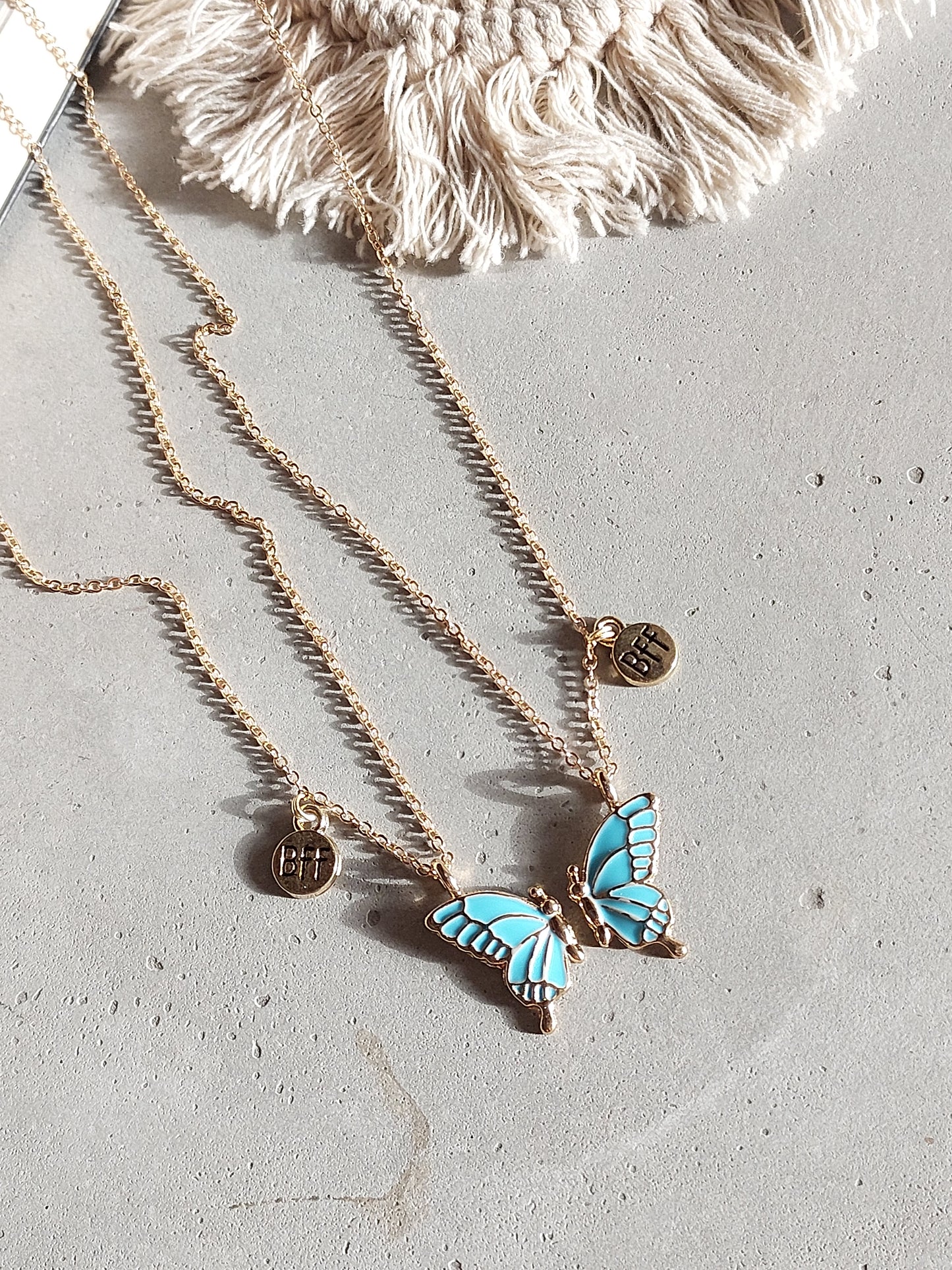 Sky Butterfly Wings Friendship Necklace With BFF charm