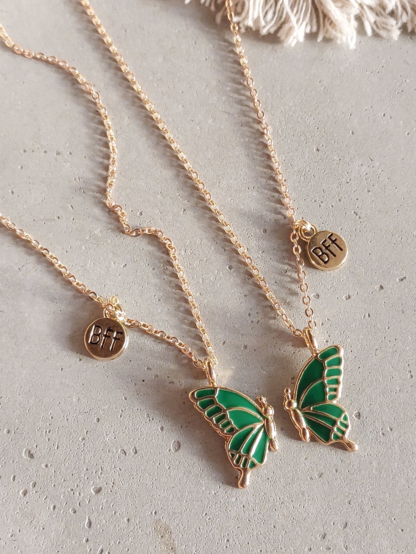 Green Butterfly Wings Friendship Necklace With BFF charm