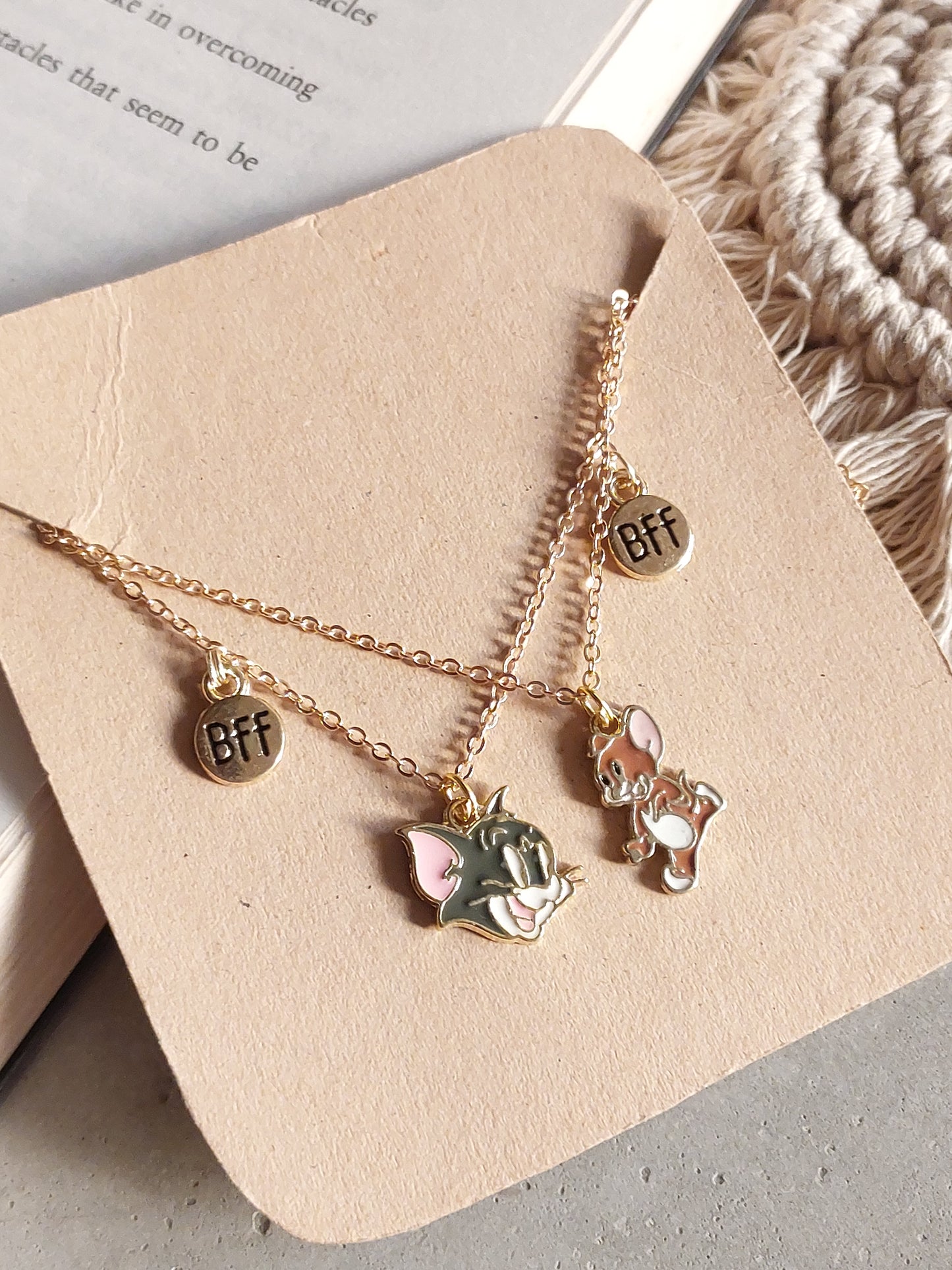 Tom and jerry  Friendship Necklace With BFF charm