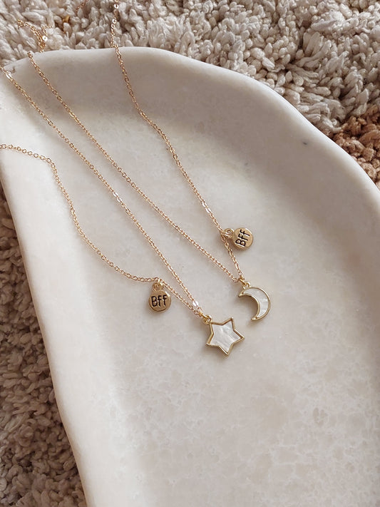 Gold Star moon Friendship Necklace With BFF charm