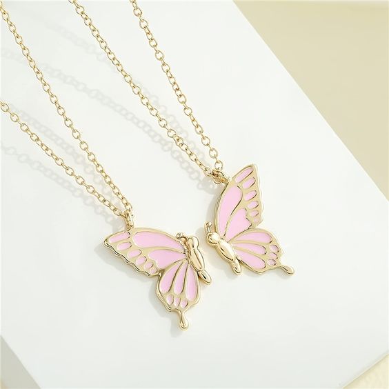 Pink Butterfly Wings Friendship Necklace