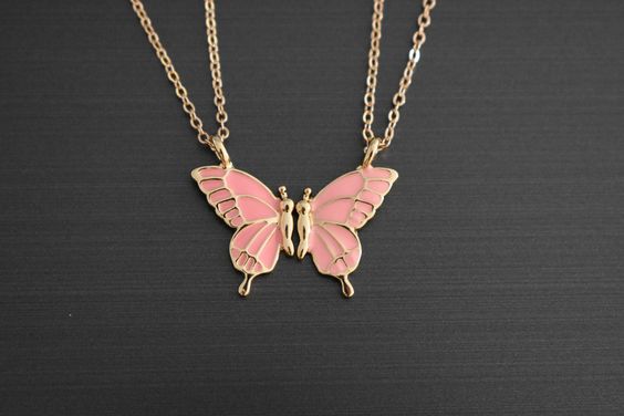 Pink Butterfly Wings Friendship Necklace