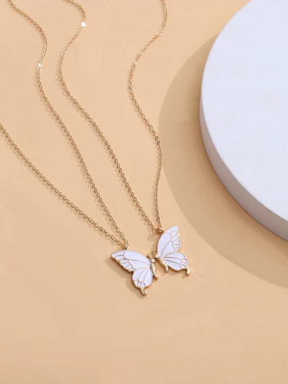 White Butterfly Wings Friendship Necklace